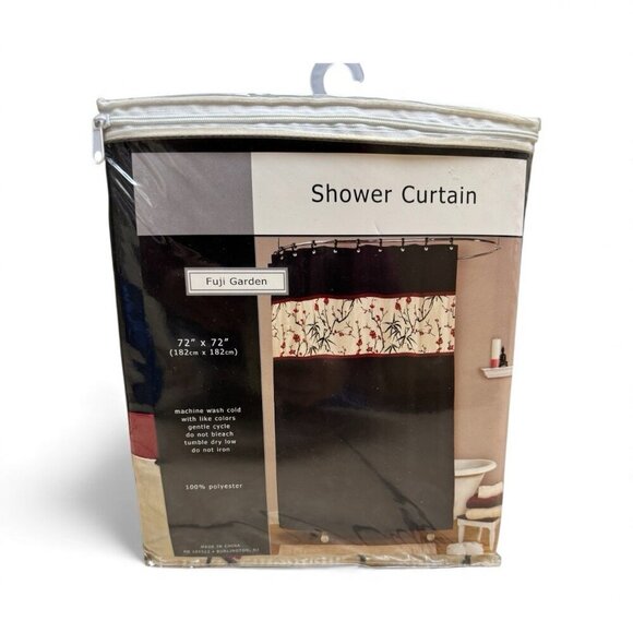 Fuji Garden Other - Fuji Garden Shower Curtain 72x72 Black Red Beige Floral New in Package